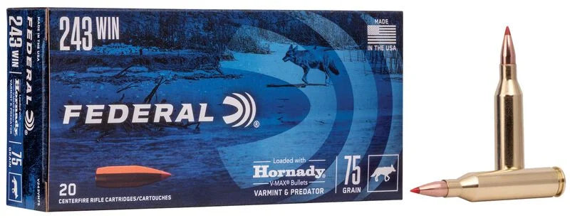 FEDERAL 243 WIN 75GR VMAX PREDATOR & VARMINT