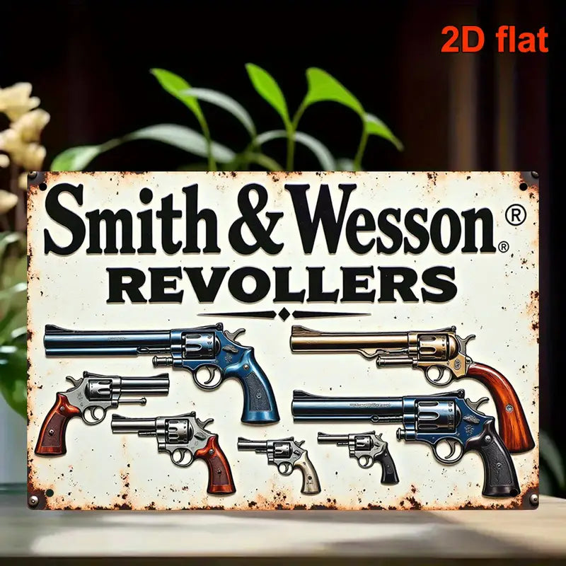 SMITH AND WESSON REVOLVER VINTAGE TIN SIGN 8"x 12"
