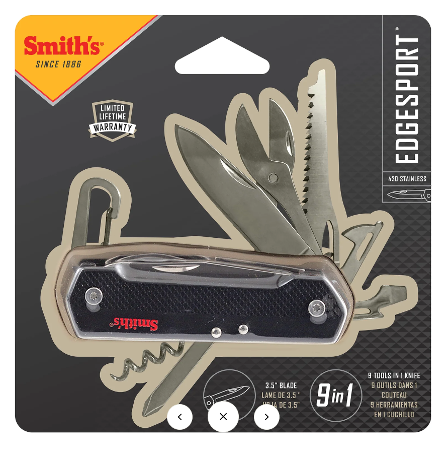 SMITHS EDGESPORT 9-IN-1 KNIFE & MULTITOOL, BLACK