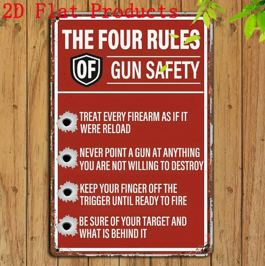 VINTAGE GUN SAFETY RULES METAL SIGN - RED - 8"x 12