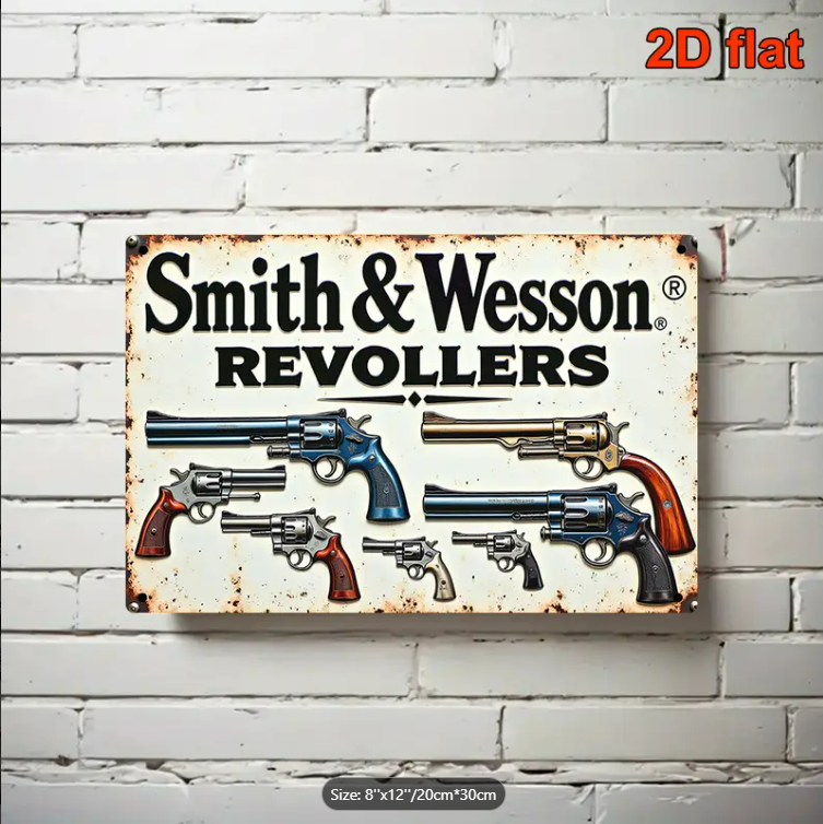 SMITH AND WESSON REVOLVER VINTAGE TIN SIGN 8"x 12"