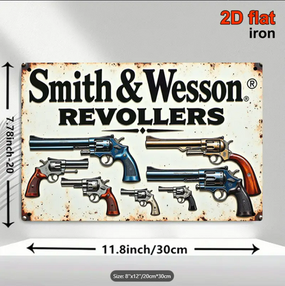 SMITH AND WESSON REVOLVER VINTAGE TIN SIGN 8"x 12"