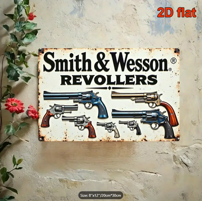 SMITH AND WESSON REVOLVER VINTAGE TIN SIGN 8"x 12"
