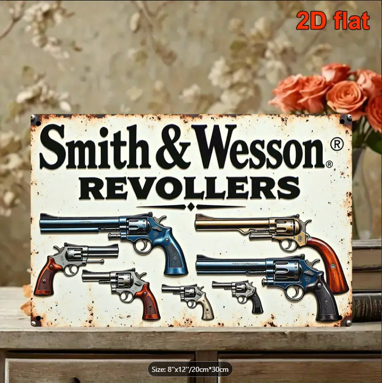 SMITH AND WESSON REVOLVER VINTAGE TIN SIGN 8"x 12"