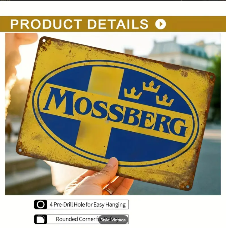 MOSSBERG LOGO VINTAGE SIGN 8" x 12" / 20 x 30 CM