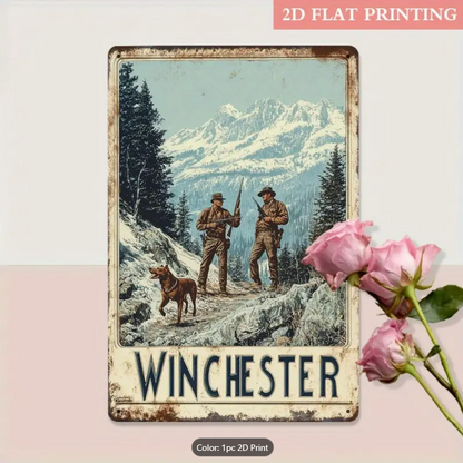 WINCHESTER MOUNTAIN HUNTING SCENE, VINTAGE SIGN 8"