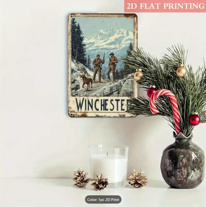 WINCHESTER MOUNTAIN HUNTING SCENE, VINTAGE SIGN 8"
