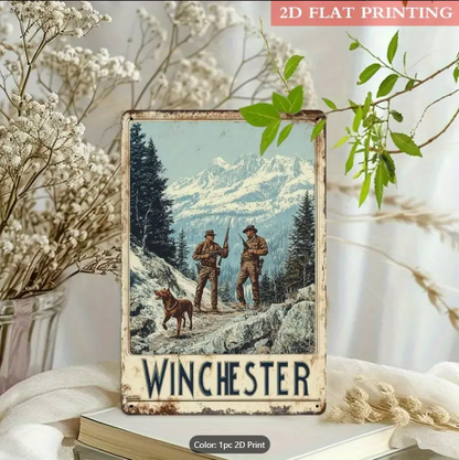 WINCHESTER MOUNTAIN HUNTING SCENE, VINTAGE SIGN 8"