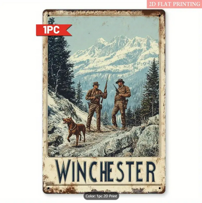 WINCHESTER MOUNTAIN HUNTING SCENE, VINTAGE SIGN 8"
