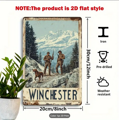 WINCHESTER MOUNTAIN HUNTING SCENE, VINTAGE SIGN 8"